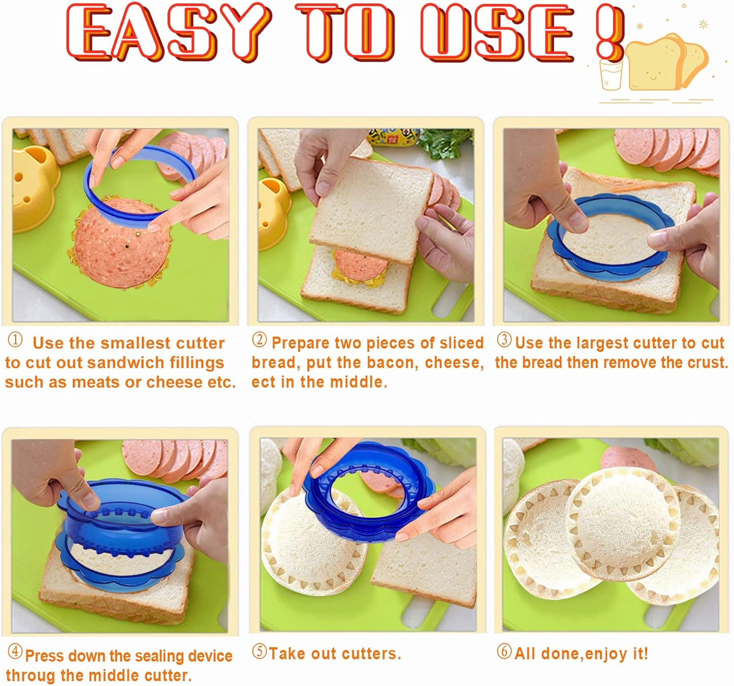 Sandwich Cutter and Sealer Set for Kids Lunchbox - Uncrustables Sandwich Maker with Safety Material - DIY Shapes (Star, Heart, Circle)