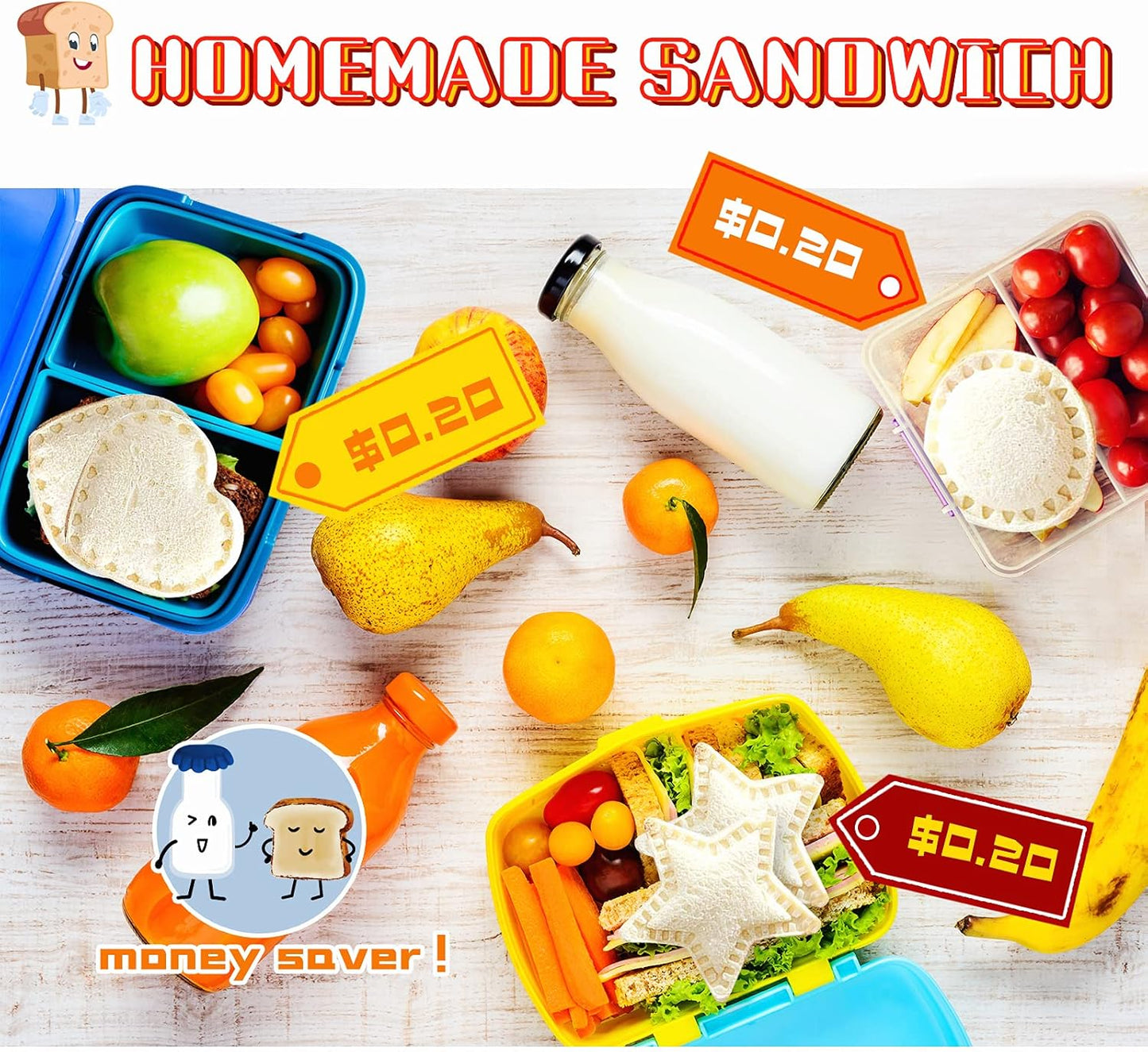 Sandwich Cutter and Sealer Set for Kids Lunchbox - Uncrustables Sandwich Maker with Safety Material - DIY Shapes (Star, Heart, Circle)