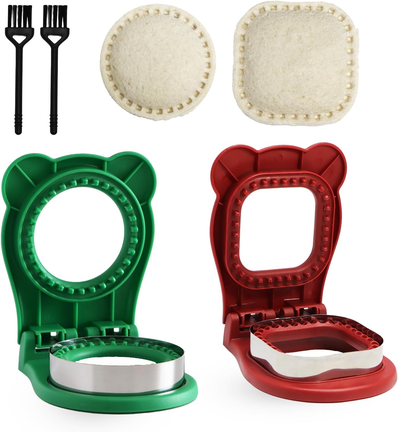 Sandwich Cutter Set for Kids Lunch Boxes - 2Pcs Square & Round Crustless Cutter with Brush and Sealer
