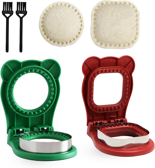 Sandwich Cutter Set for Kids Lunch Boxes - 2Pcs Square & Round Crustless Cutter with Brush and Sealer