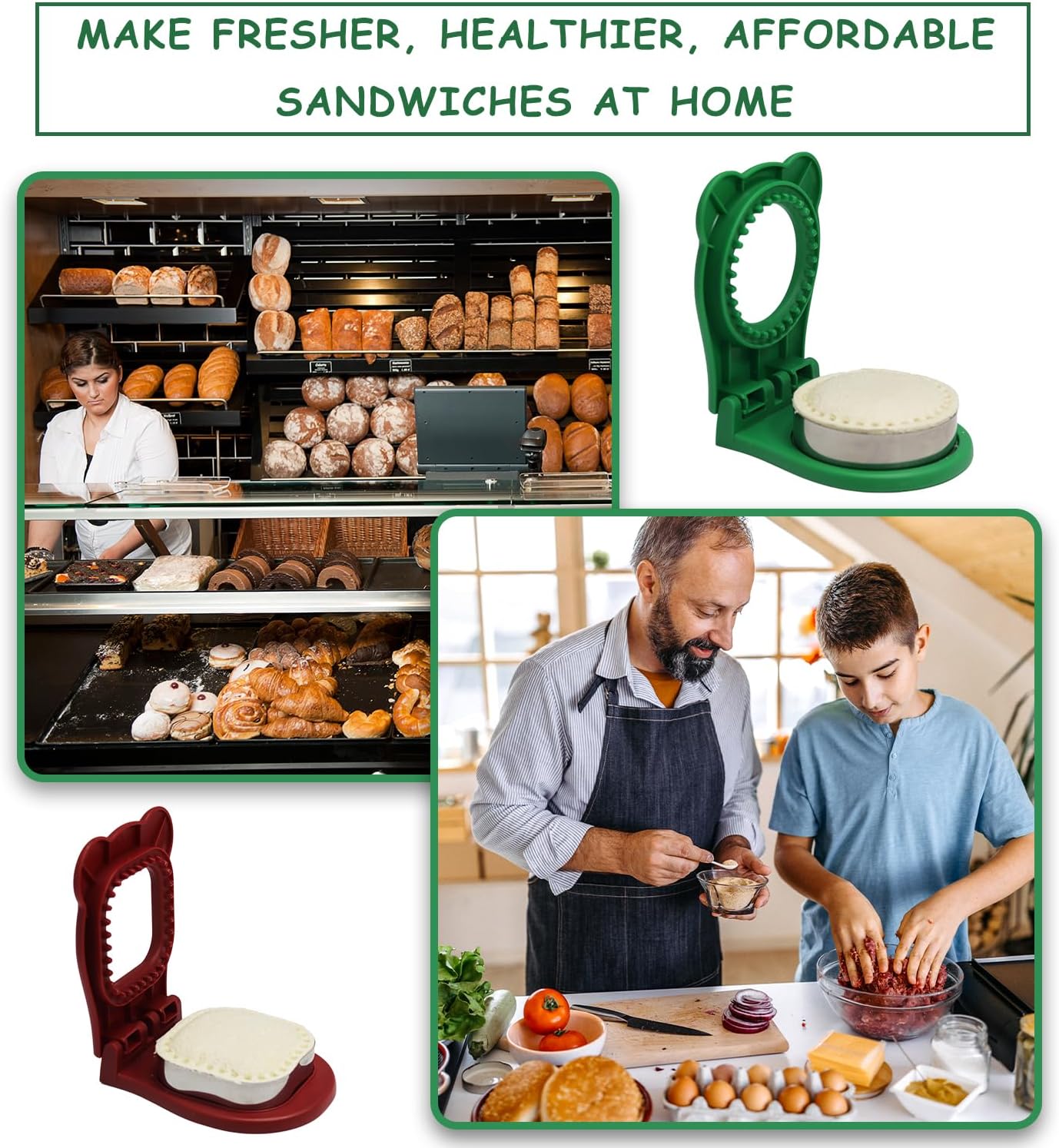 Sandwich Cutter Set for Kids Lunch Boxes - 2Pcs Square & Round Crustless Cutter with Brush and Sealer