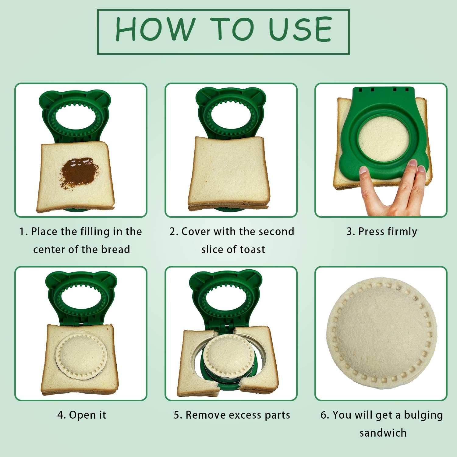 Sandwich Cutter Set for Kids Lunch Boxes - 2Pcs Square & Round Crustless Cutter with Brush and Sealer