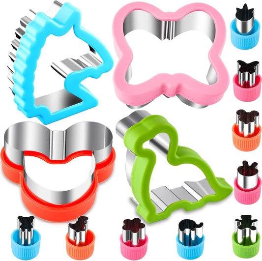 Sandwich Cutter Set with Fruit Cutters - 13 Pack Bread and Cookie Cutout Shapes for Kids Lunch - Butterfly, Dinosaur, Unicorn, Mousehead - Baking and Food Tools Accessory