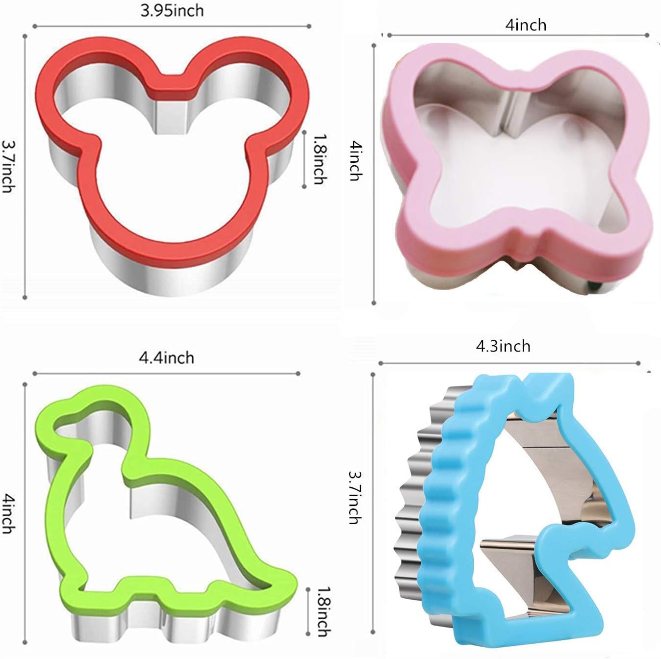 Sandwich Cutter Set with Fruit Cutters - 13 Pack Bread and Cookie Cutout Shapes for Kids Lunch - Butterfly, Dinosaur, Unicorn, Mousehead - Baking and Food Tools Accessory