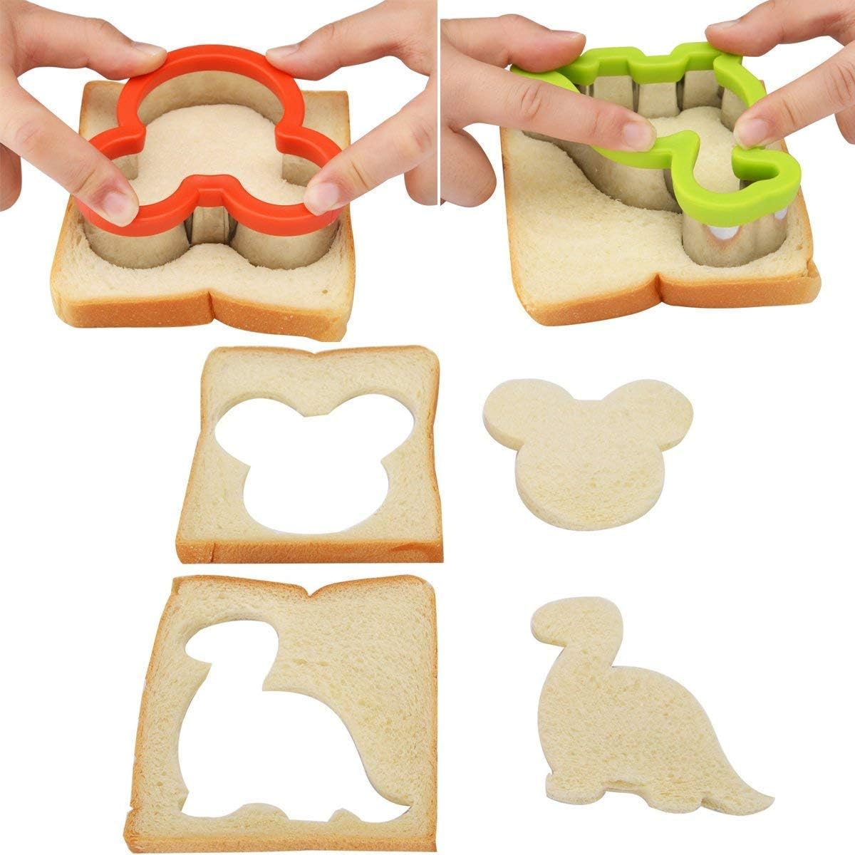 Sandwich Cutter Set with Fruit Cutters - 13 Pack Bread and Cookie Cutout Shapes for Kids Lunch - Butterfly, Dinosaur, Unicorn, Mousehead - Baking and Food Tools Accessory