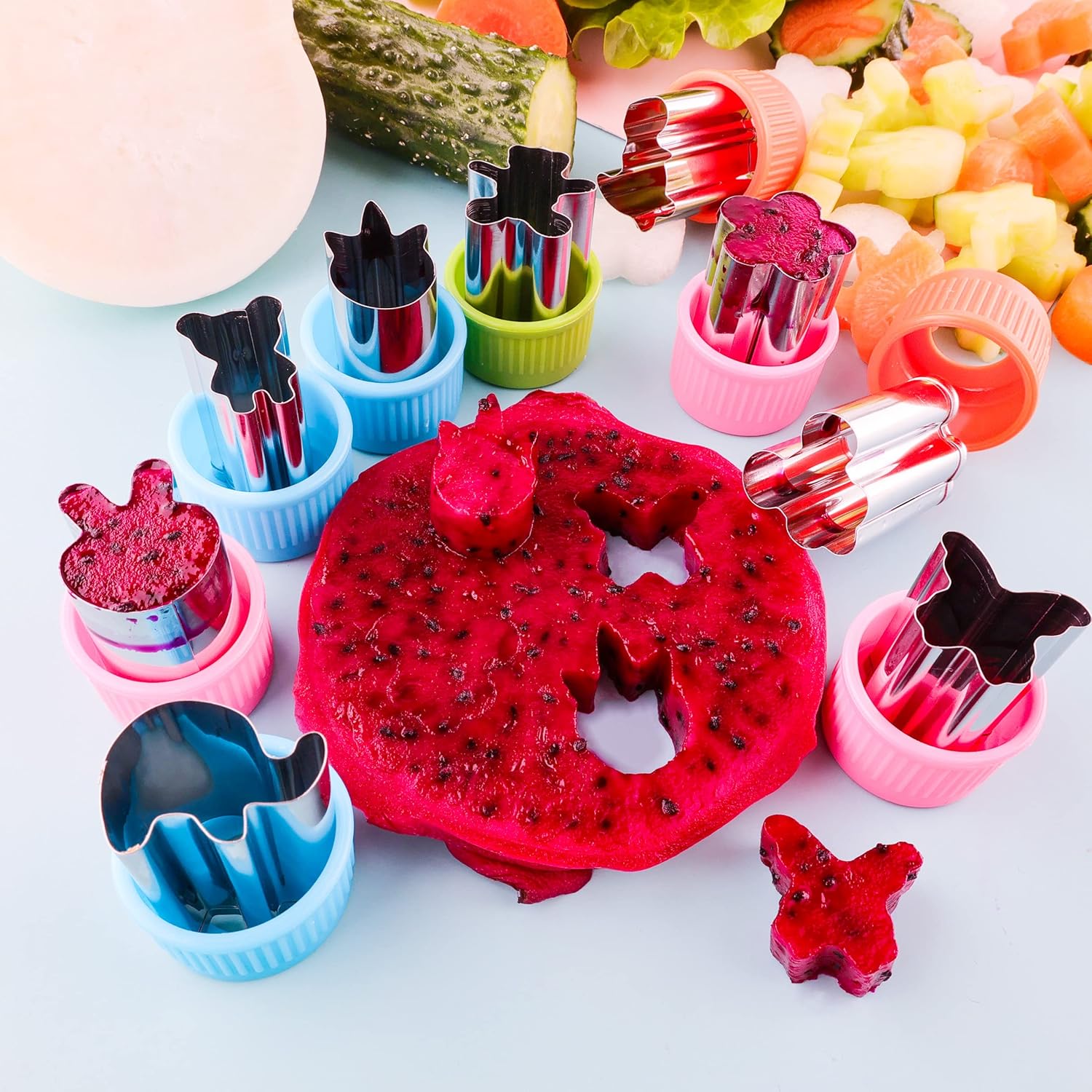 Sandwich Cutter Set with Fruit Cutters - 13 Pack Bread and Cookie Cutout Shapes for Kids Lunch - Butterfly, Dinosaur, Unicorn, Mousehead - Baking and Food Tools Accessory