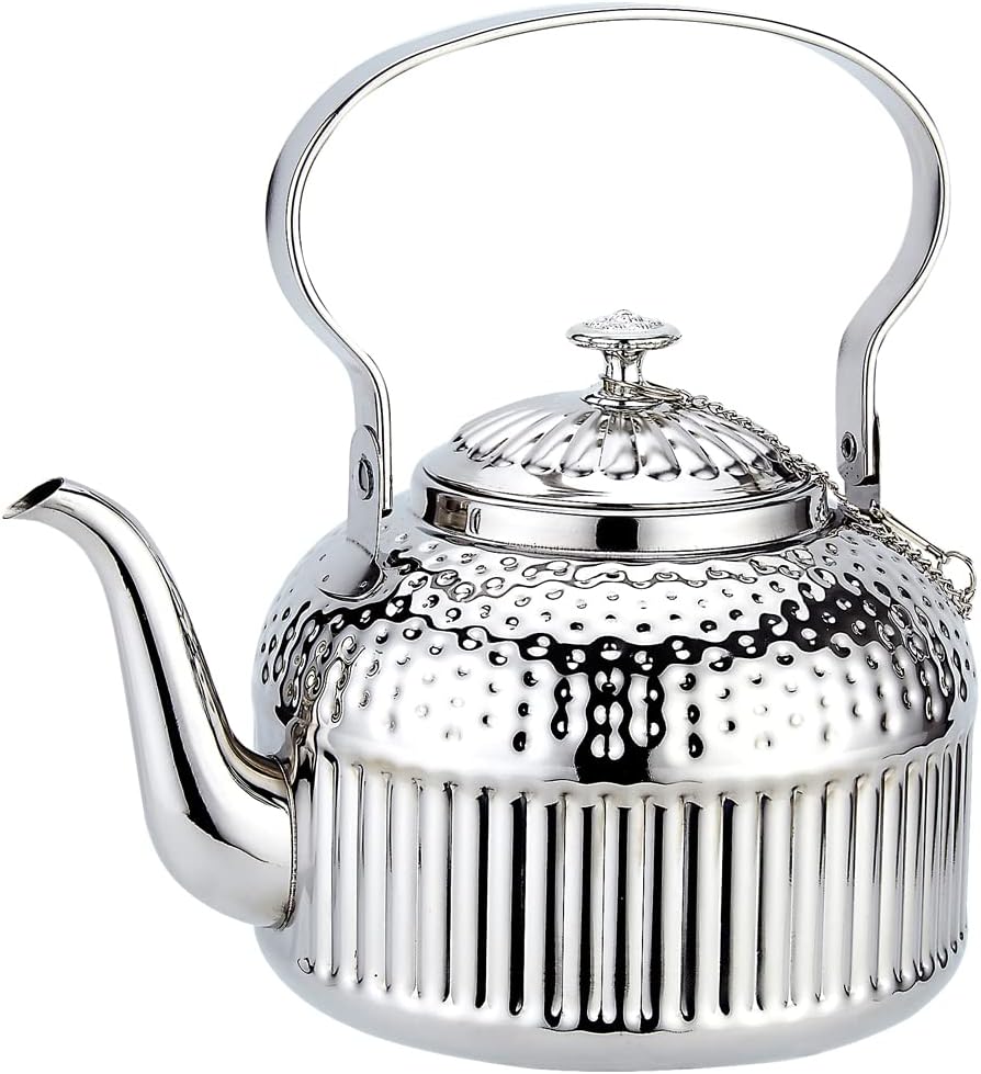 SANQIAHOME Antique Stainless Steel Teapot with Infuser - 1.2L (40Oz) Capacity - Silver Finish