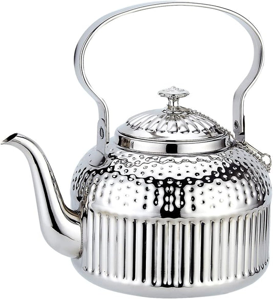 SANQIAHOME Antique Stainless Steel Teapot with Infuser - 1.2L (40Oz) Capacity - Silver Finish