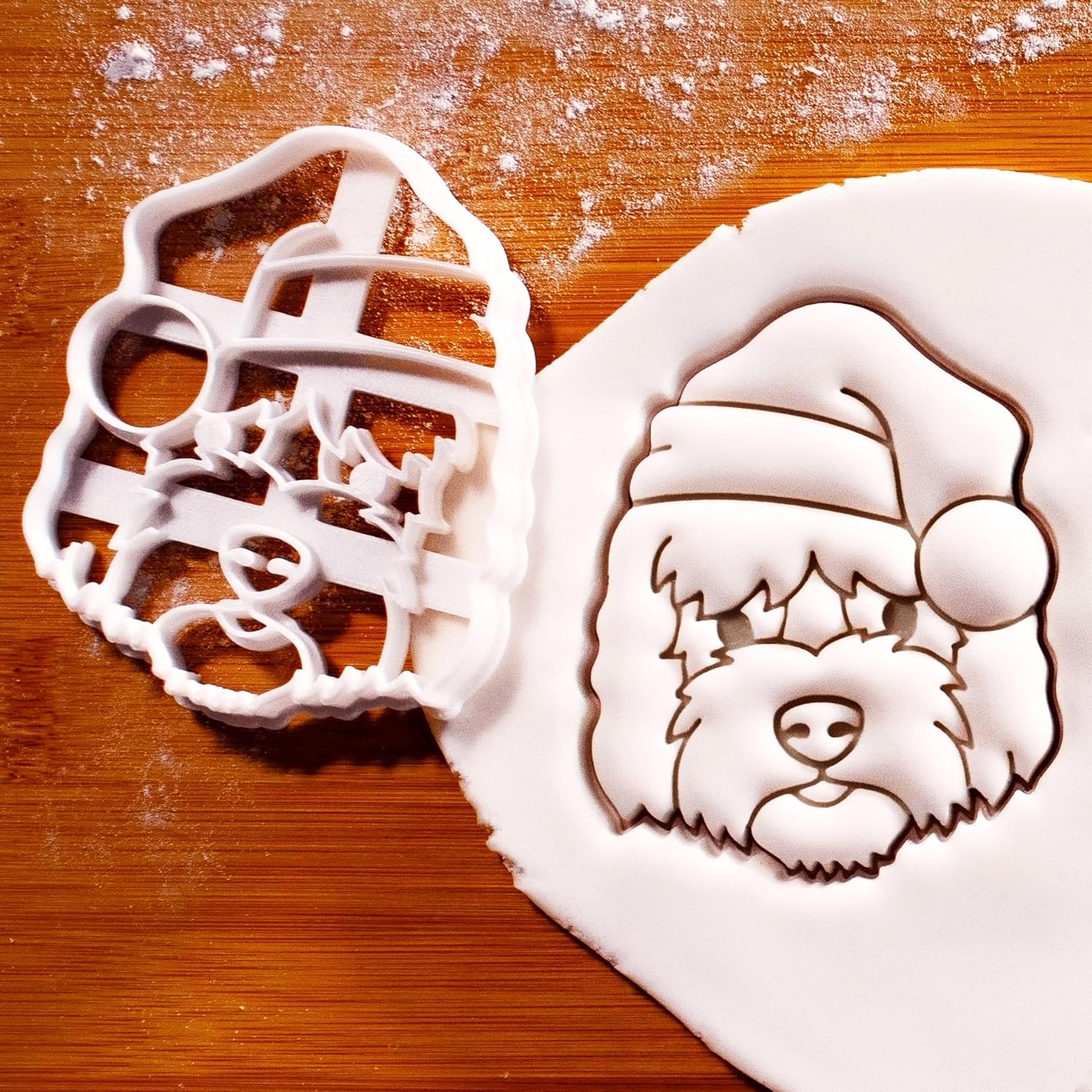 Santa Goldendoodle Cookie Cutter - Perfect for Baking Cute Christmas Dog Treats - Detailed Design for Cookies, Fondant, Dough, and Crafts