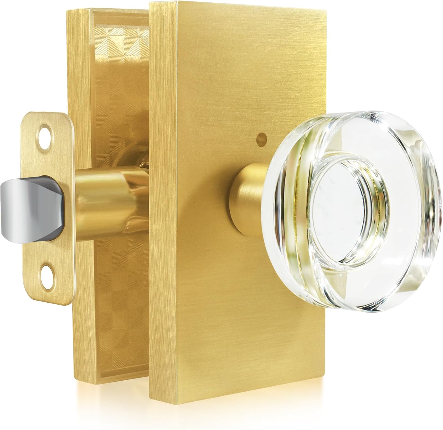 Satin Brass Crystal Glass Privacy Door Knob Set for Bed/Bath - BonKuDoo