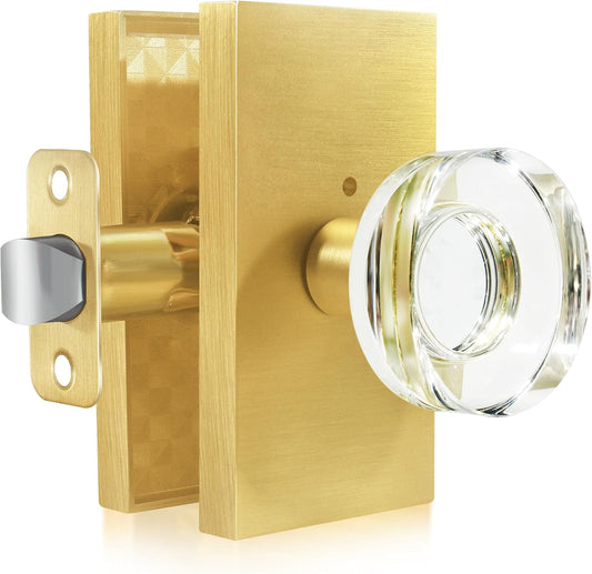 Satin Brass Crystal Glass Privacy Door Knob Set for Bed/Bath - BonKuDoo