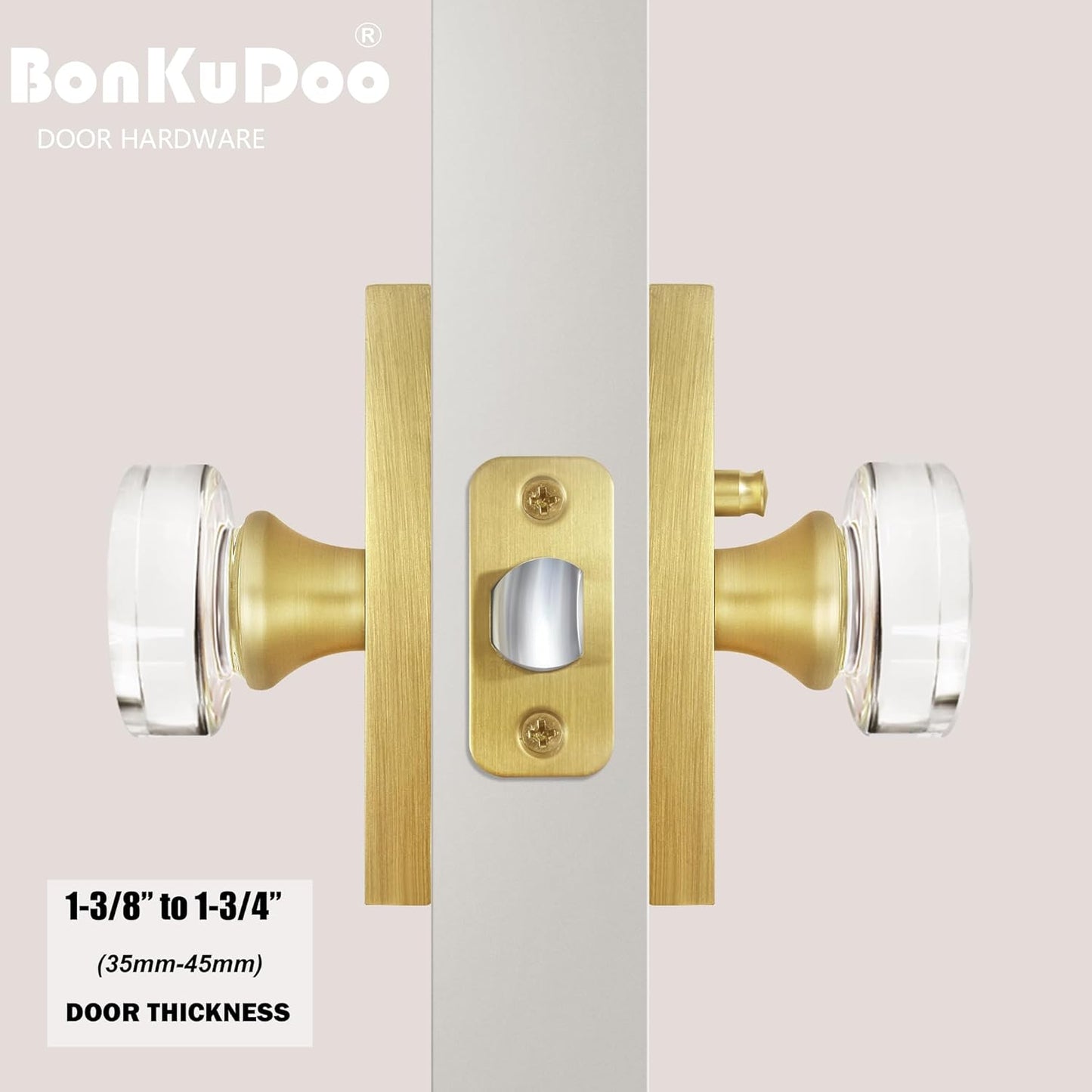 Satin Brass Crystal Glass Privacy Door Knob Set for Bed/Bath - BonKuDoo
