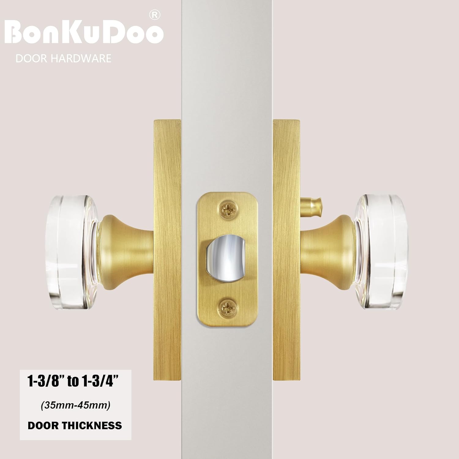 Satin Brass Crystal Glass Privacy Door Knob Set for Bed/Bath - BonKuDoo