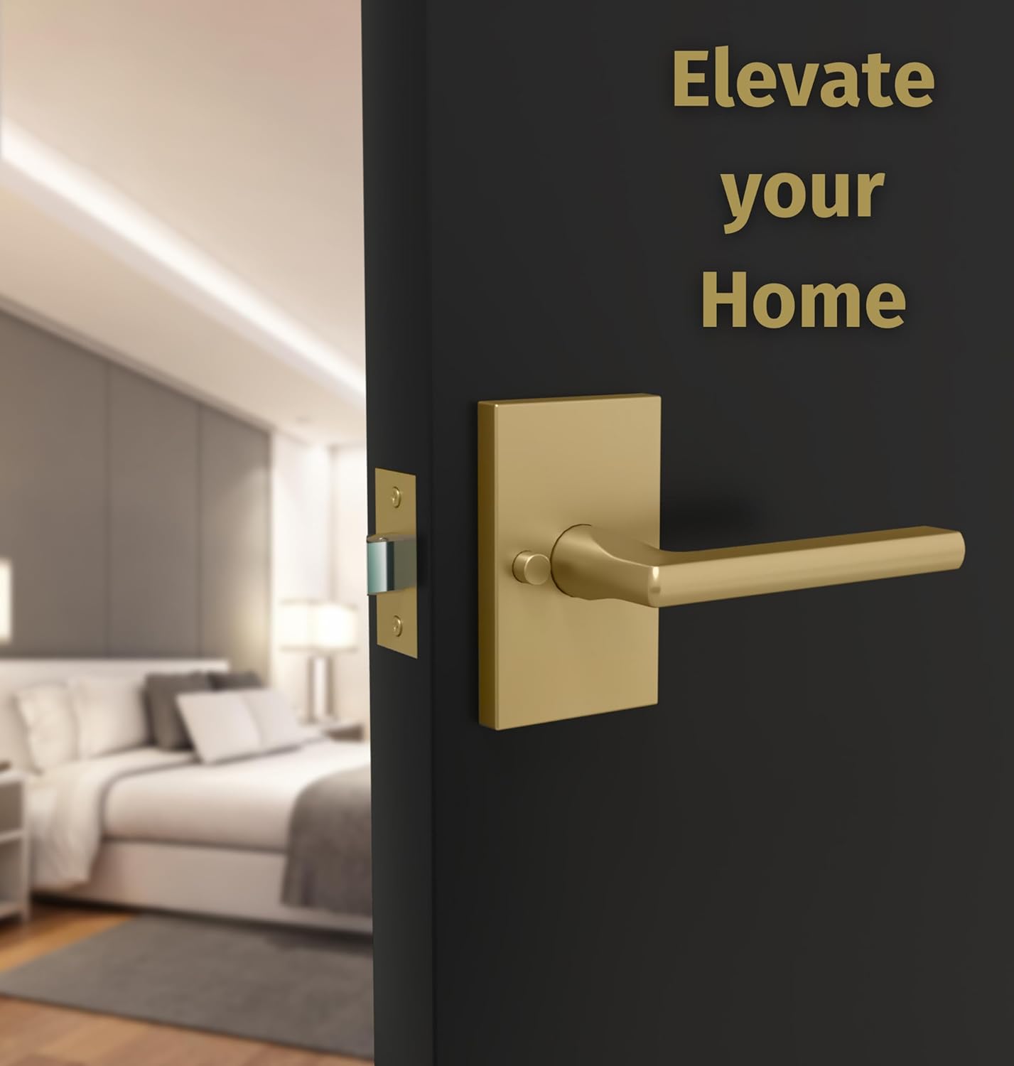 Satin Brass Lever Door Handle Set for Hallway, Closet, and Bathroom - Mega Handles - Heavy Duty and Reversible - Fits Standard Doors - Screws Included