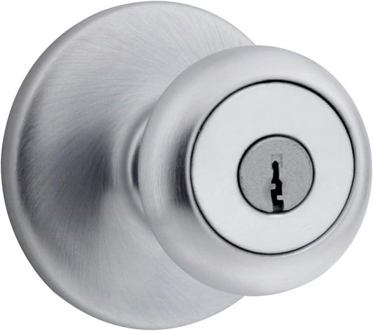 Satin Chrome Key Lock Door Knobs by Kwikset CP400M-26DV1, 1.36 lb, Made in Mexico