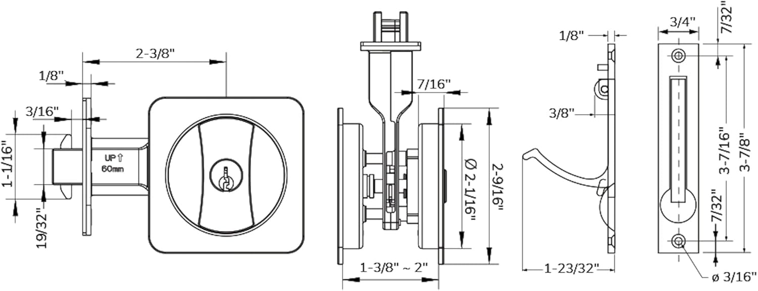 Satin Nickel Contemporary Privacy Square Pocket Door Lock with Edge Pulls and Color Coded Indicators - WildKart