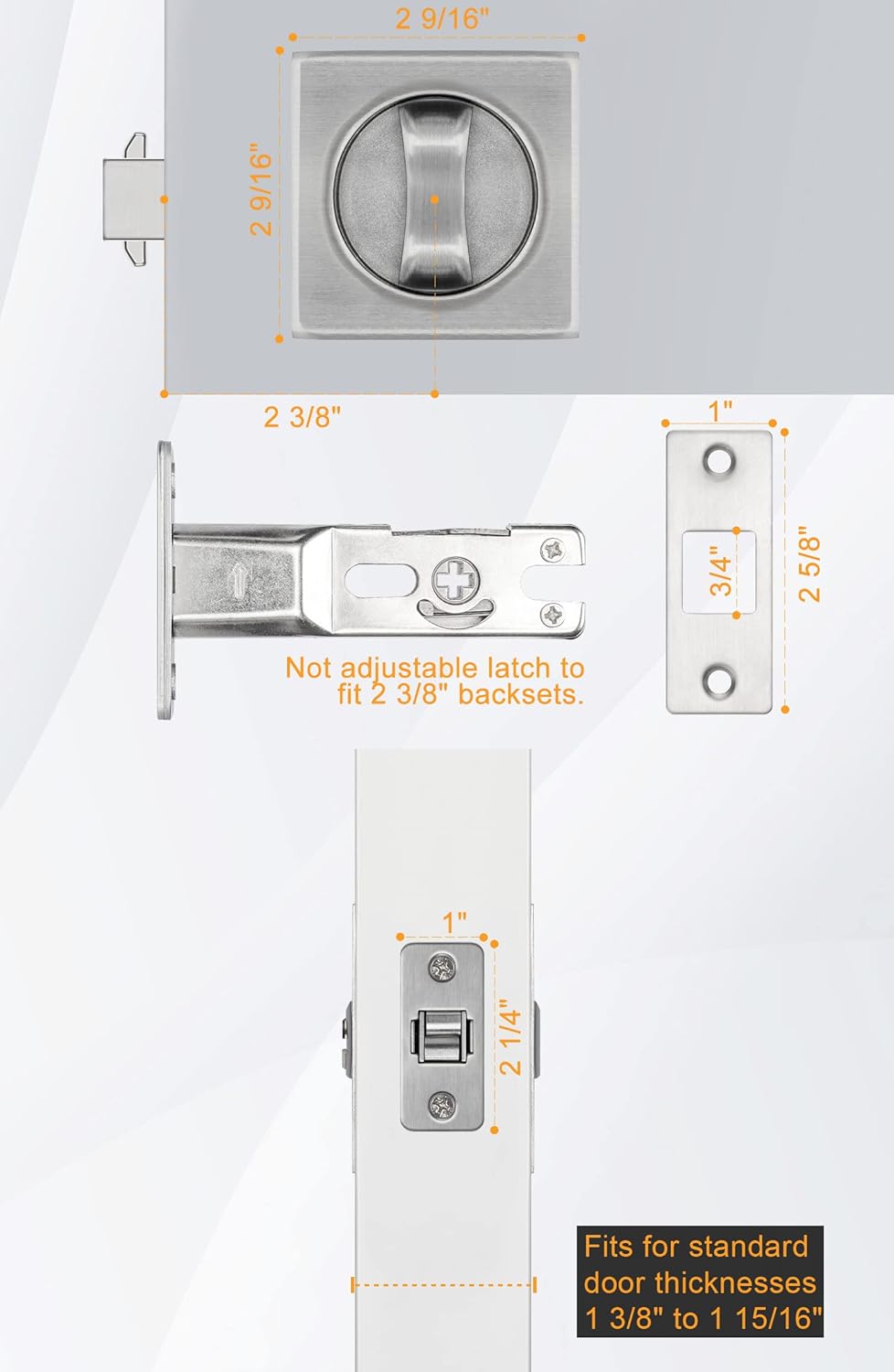 Satin Nickel Contemporary Privacy Square Pocket Door Lock - Silver Sliding Pocket Door Hardware (1 Pack) by Goldenwarm - WildKart