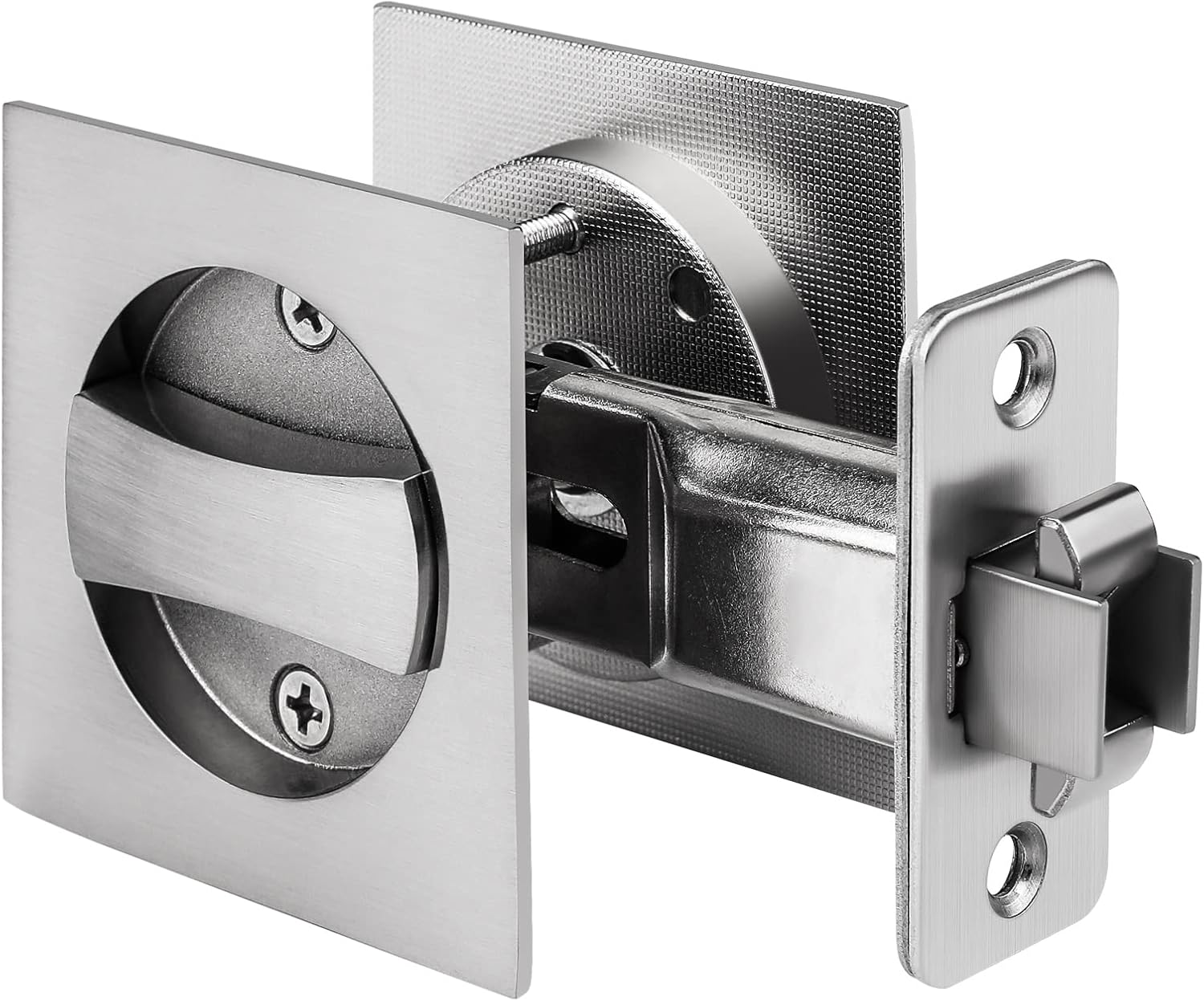 Satin Nickel Contemporary Privacy Square Pocket Door Lock - Silver Sliding Pocket Door Hardware (1 Pack) by Goldenwarm - WildKart