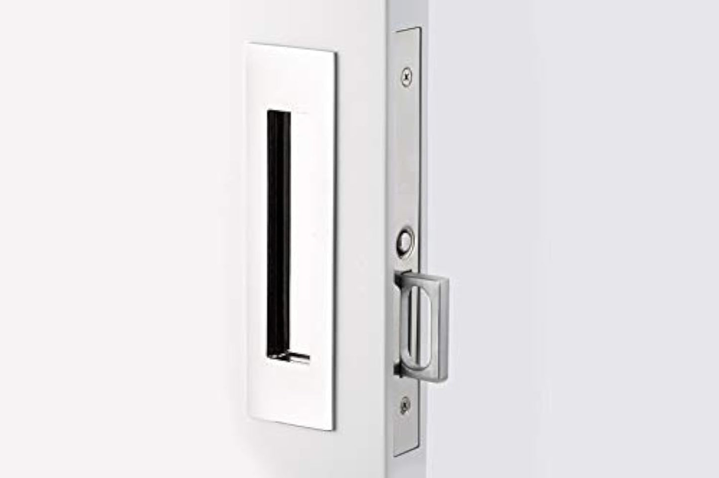 Satin Nickel Emtek Narrow Modern Rectangular Pocket Door Mortise - Passage Function