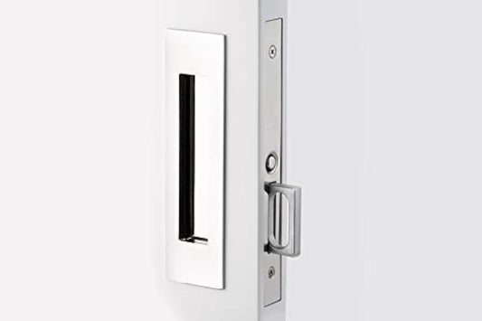 Satin Nickel Emtek Narrow Modern Rectangular Pocket Door Mortise - Passage Function