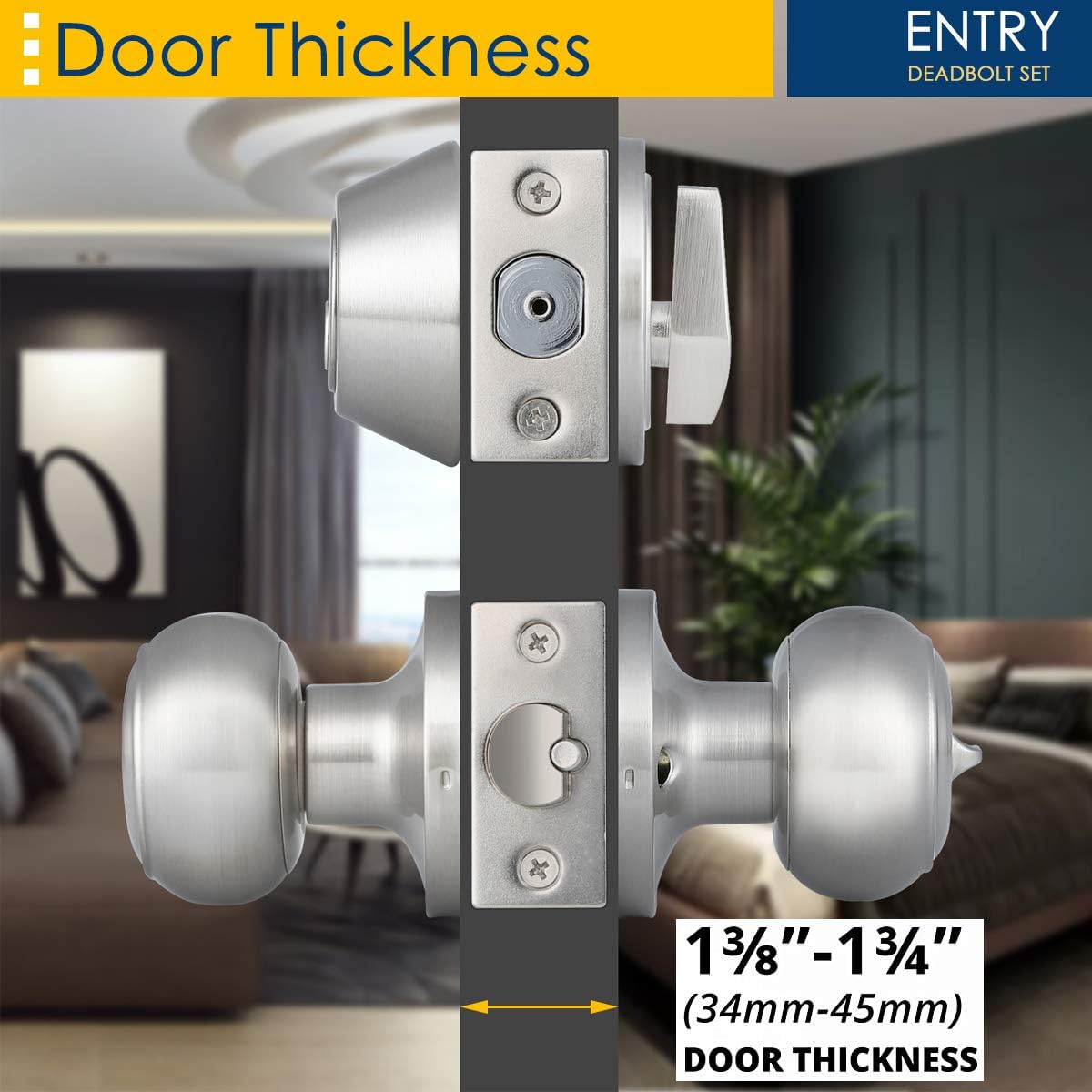 Satin Nickel Entry Door Knob and Deadbolt Combo Pack Set - Keyed Alike - Home Improvement Direct