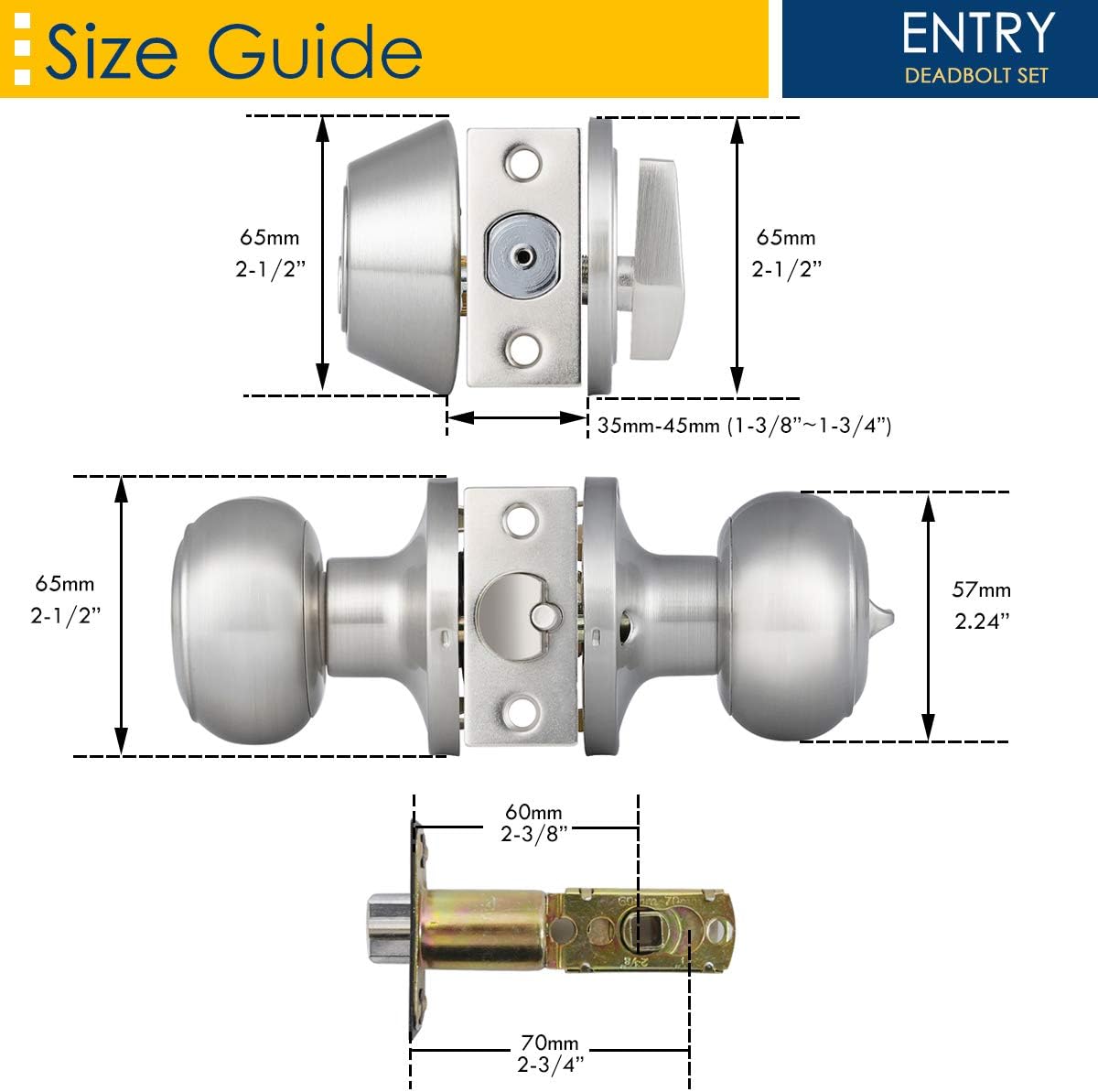 Satin Nickel Entry Door Knob and Deadbolt Combo Pack Set - Keyed Alike - Home Improvement Direct