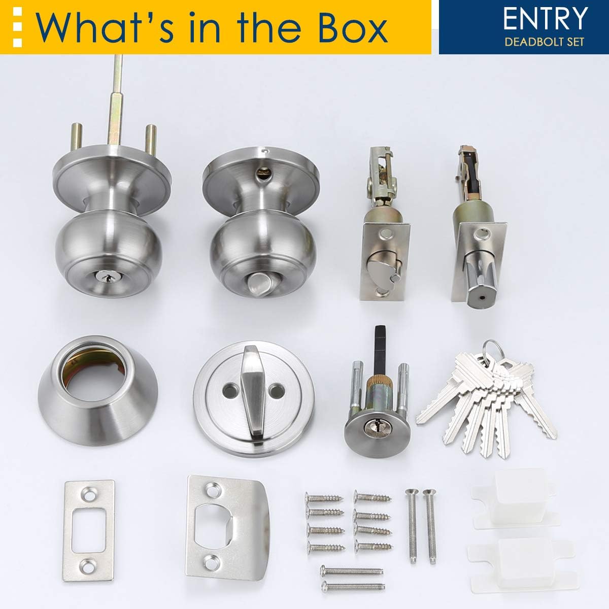 Satin Nickel Entry Door Knob and Deadbolt Combo Pack Set - Keyed Alike - Home Improvement Direct