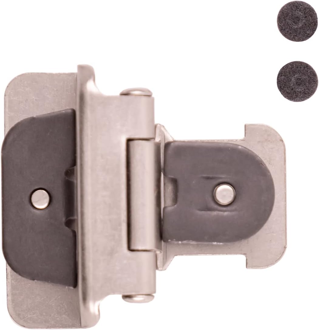 Satin Nickel Finish Double Demountable Hinge with 170° Opening - Easy Installation & Self-Closing Feature - 1/2 Inch Overlay - Cabinet Hardware - WildKart