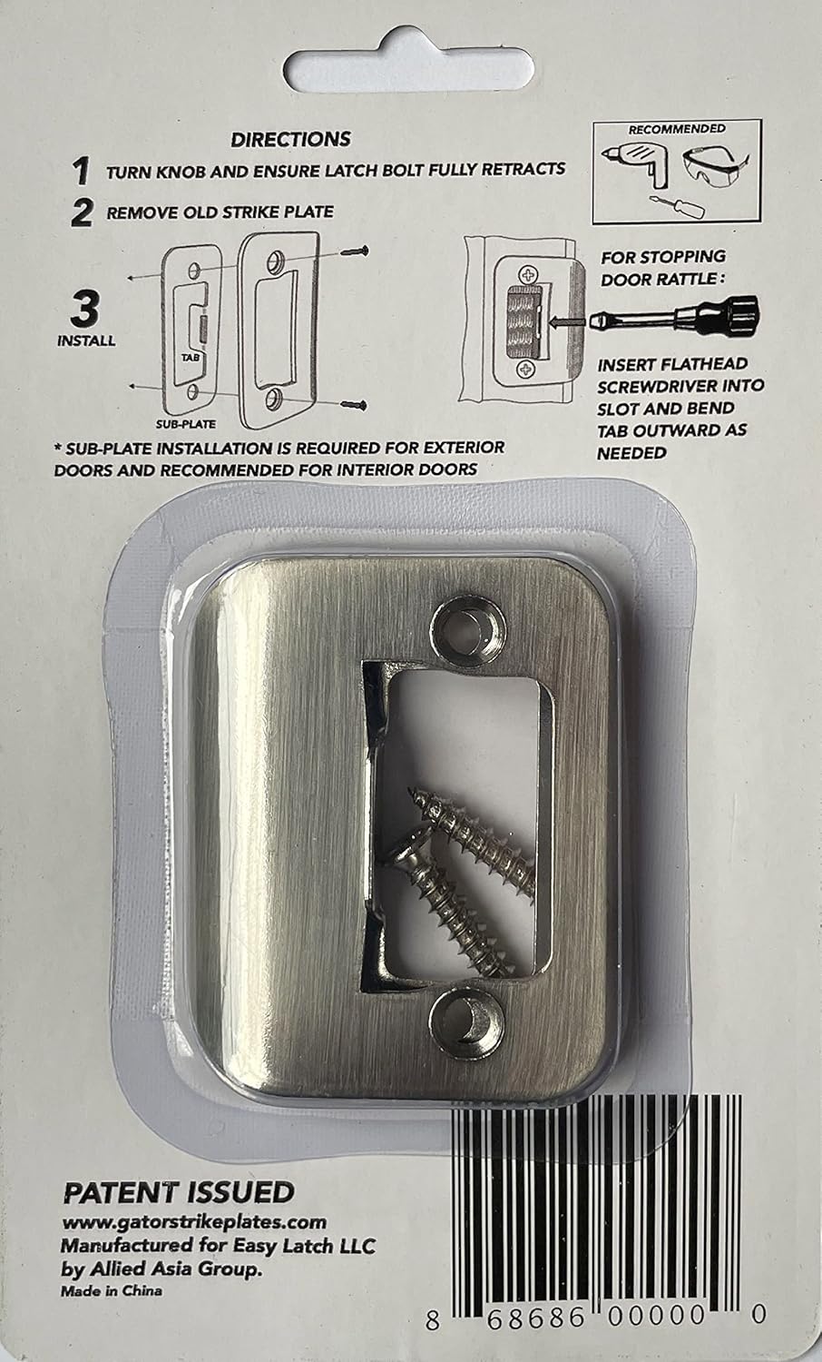 Satin Nickel Gator Door Latch Restorer with Strike Plate - Easy Installation and Durable Finish