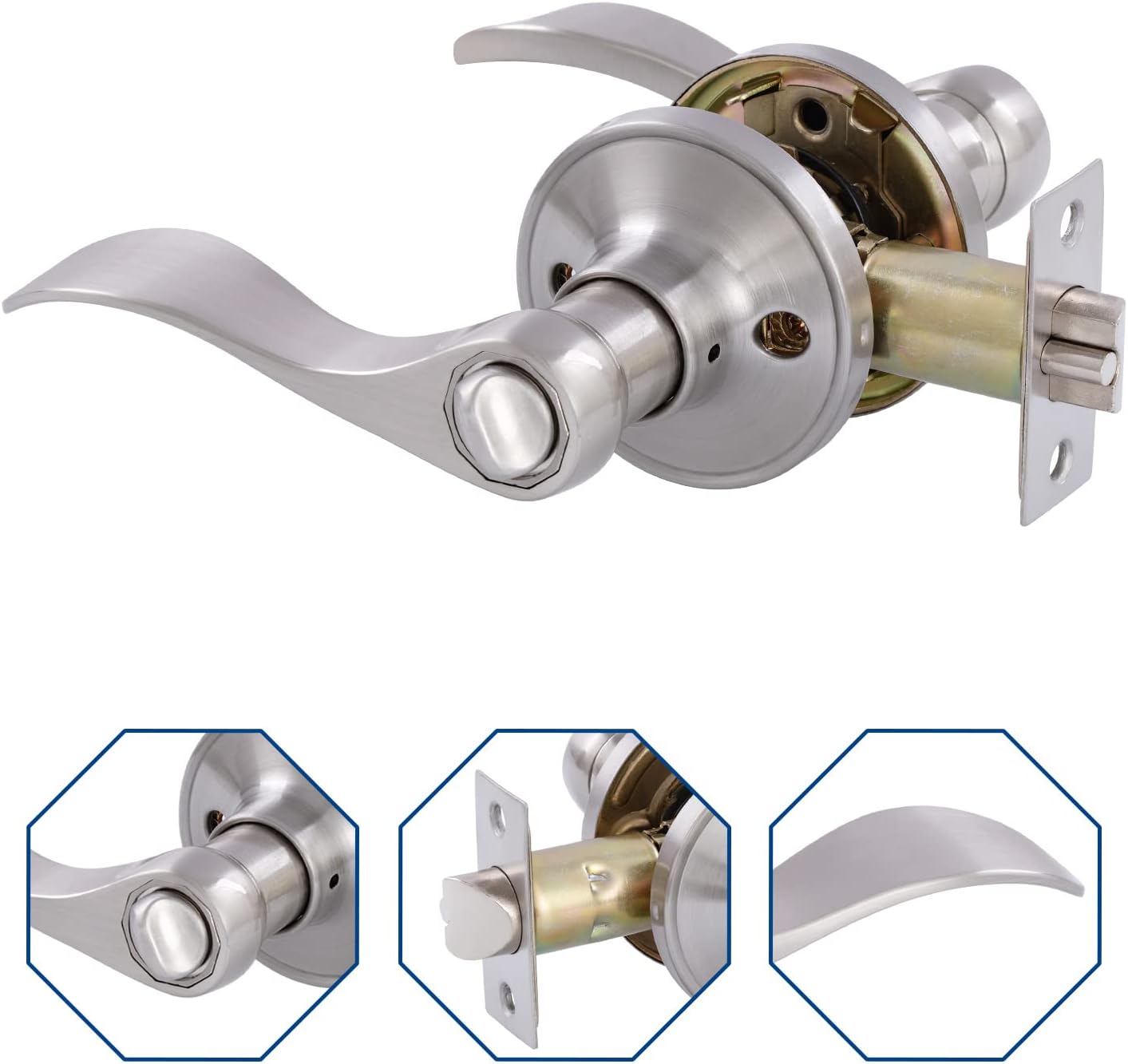 Satin Nickel Keyed Entry Door Levers for Left/Right Opened Doors with Lock and Keys - Front/Bedroom Handles