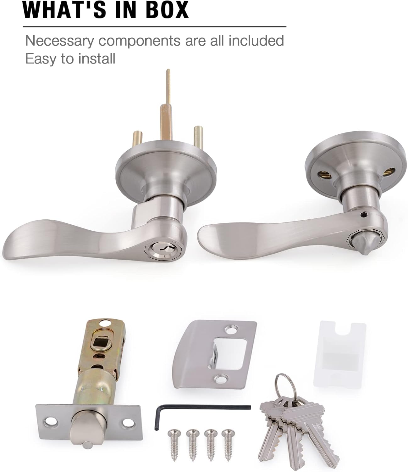 Satin Nickel Keyed Entry Door Levers for Left/Right Opened Doors with Lock and Keys - Front/Bedroom Handles