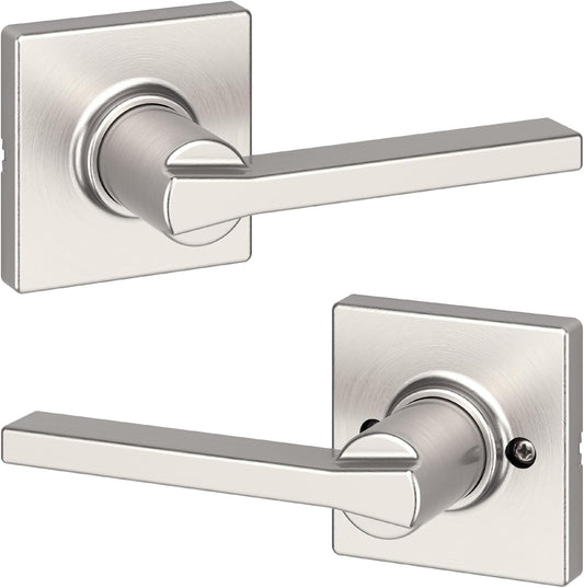 Satin Nickel Kwikset Casey Interior Passage Door Lever Handle with Microban Protection - Ideal for Closet and Hallway Doors
