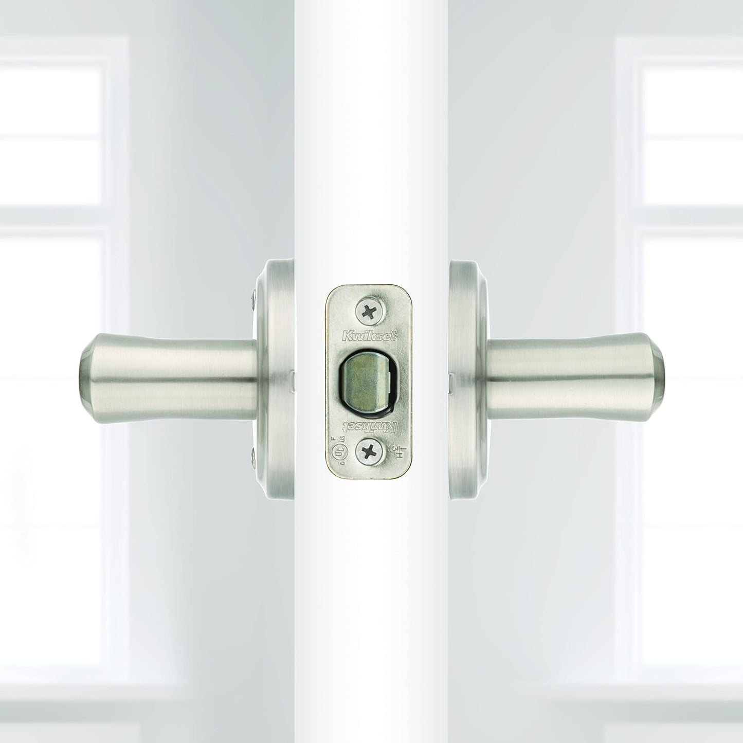 Satin Nickel Kwikset Katella Passage Door Handle Lever for Closet and Hallway Doors with Microban Protection