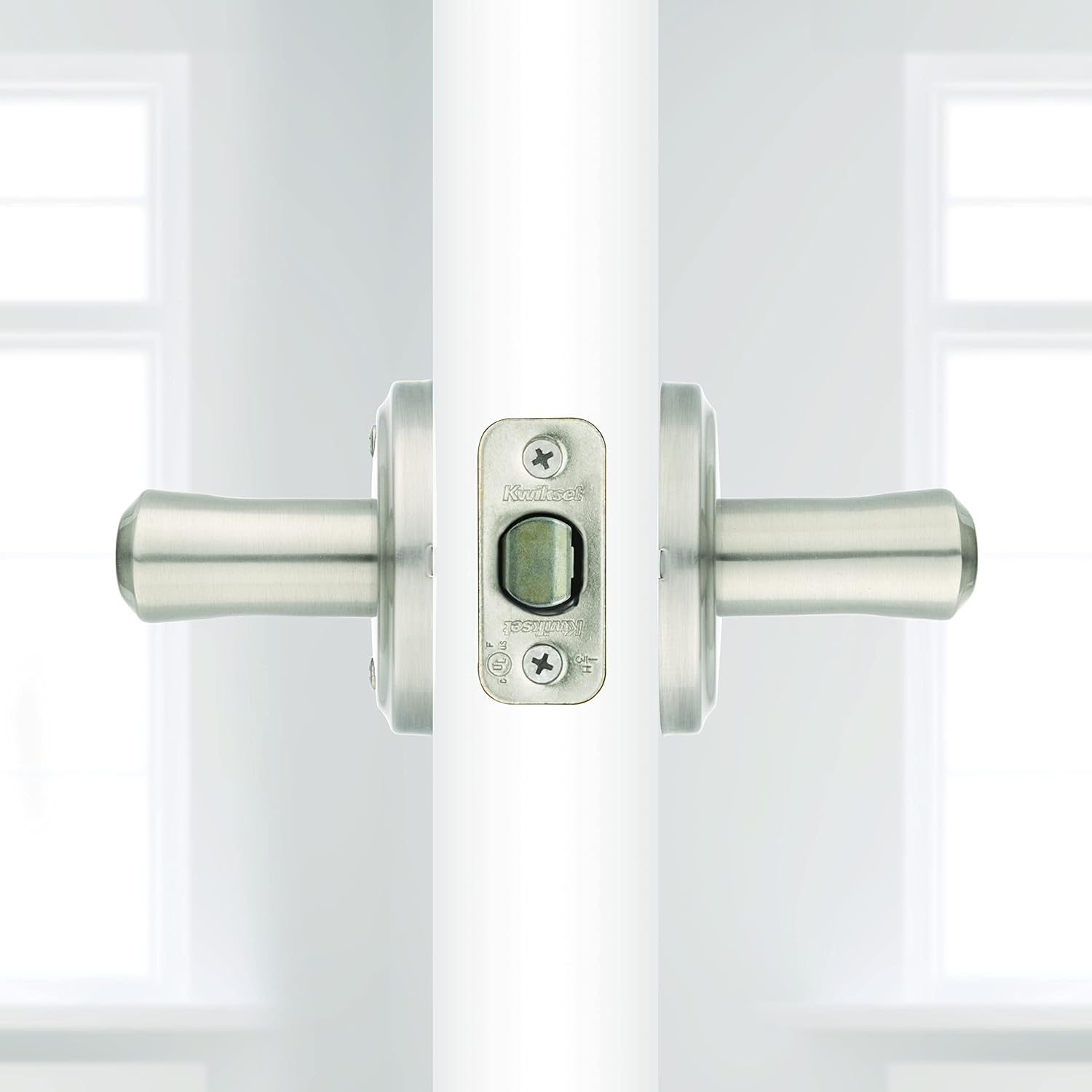 Satin Nickel Kwikset Katella Passage Door Handle Lever for Closet and Hallway Doors with Microban Protection