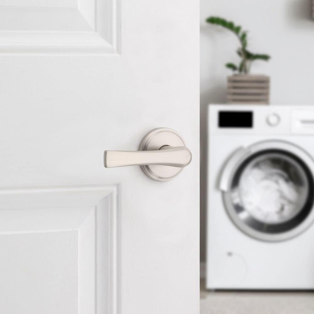 Satin Nickel Kwikset Katella Passage Door Handle Lever for Closet and Hallway Doors with Microban Protection