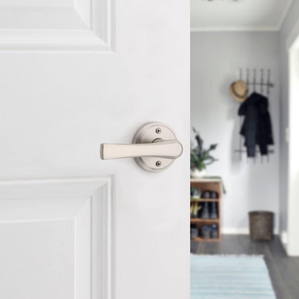 Satin Nickel Kwikset Katella Passage Door Handle Lever for Closet and Hallway Doors with Microban Protection