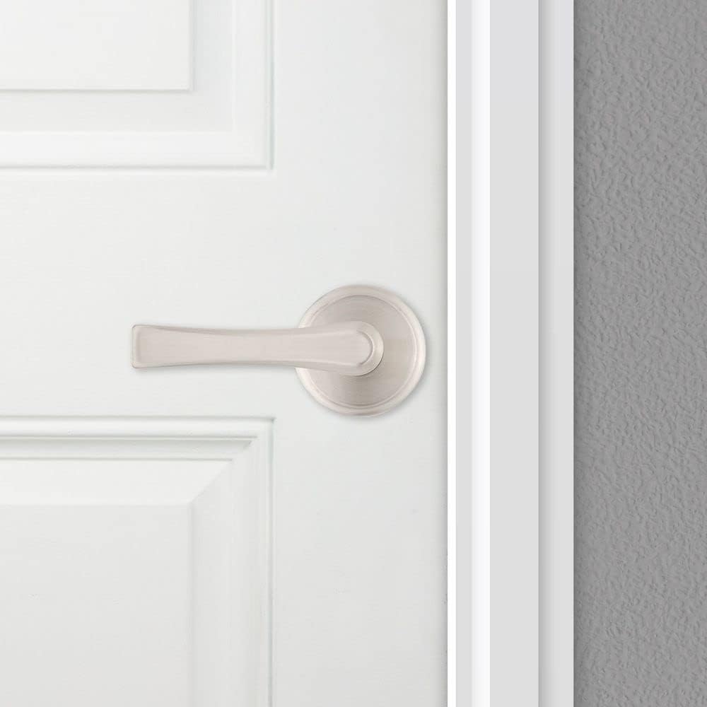 Satin Nickel Kwikset Katella Passage Door Handle Lever for Closet and Hallway Doors with Microban Protection