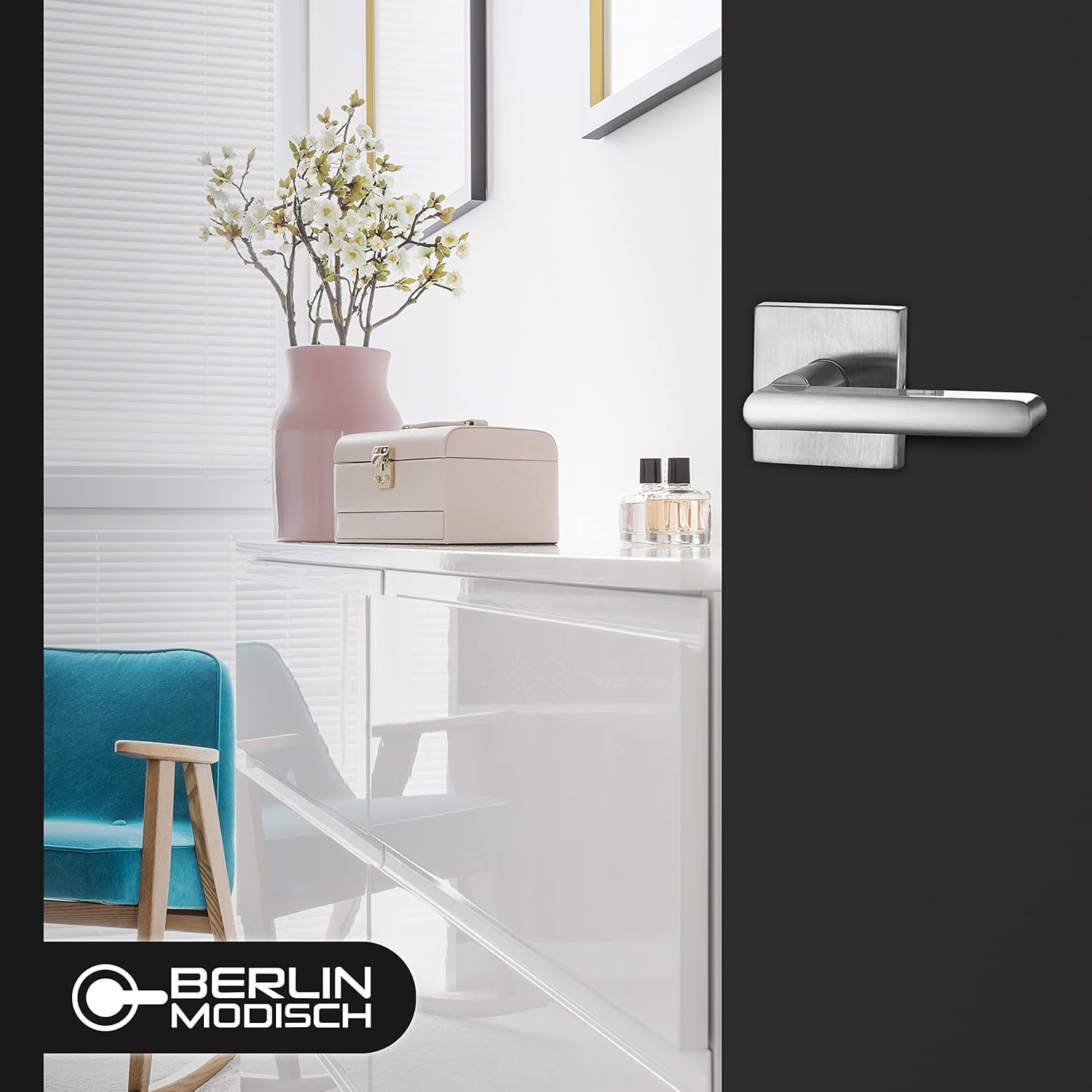 Satin Nickel Lever Door Handle Lock with Key Set for Front Door or Office