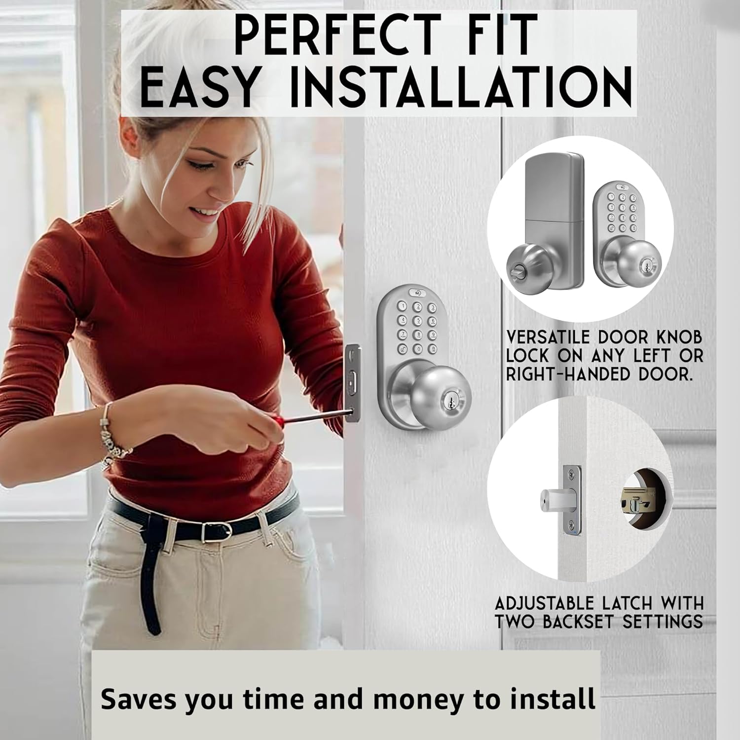 Satin Nickel MiLocks TKK-02SN Digital Door Knob Lock with Electronic Keypad - Keyless Security