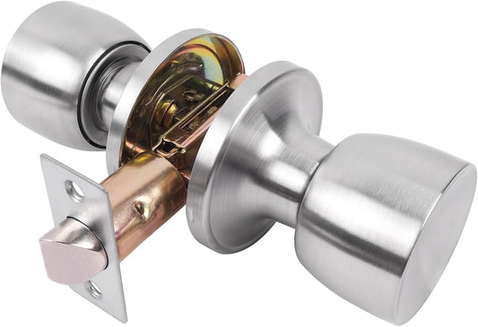 Satin Nickel Passage Door Knob for Hall & Closet - Single Pack Non-Locking Exterior Door Knob