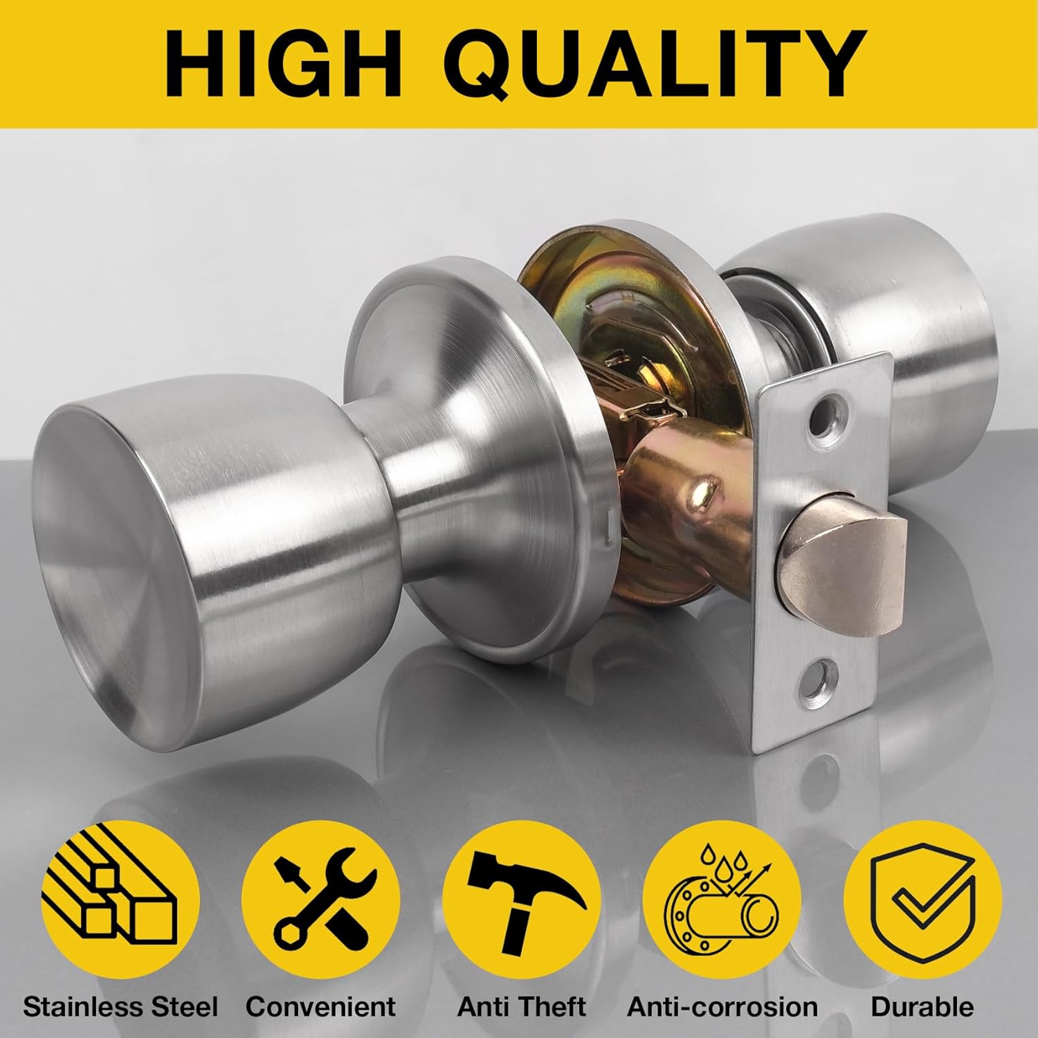 Satin Nickel Passage Door Knob for Hall & Closet - Single Pack Non-Locking Exterior Door Knob