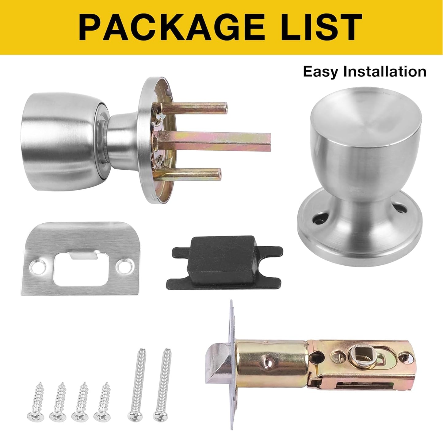 Satin Nickel Passage Door Knob for Hall & Closet - Single Pack Non-Locking Exterior Door Knob