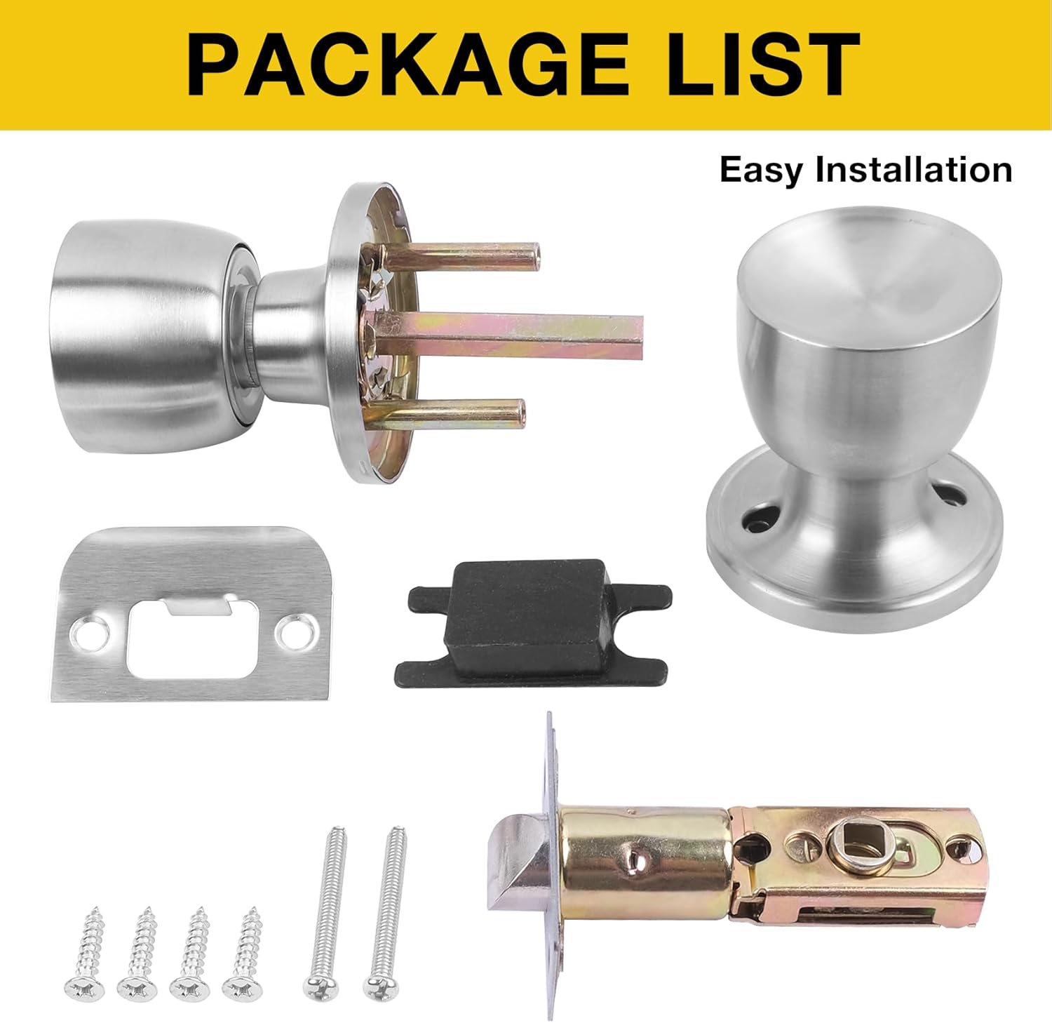 Satin Nickel Passage Door Knob for Hall & Closet - Single Pack Non-Locking Exterior Door Knob