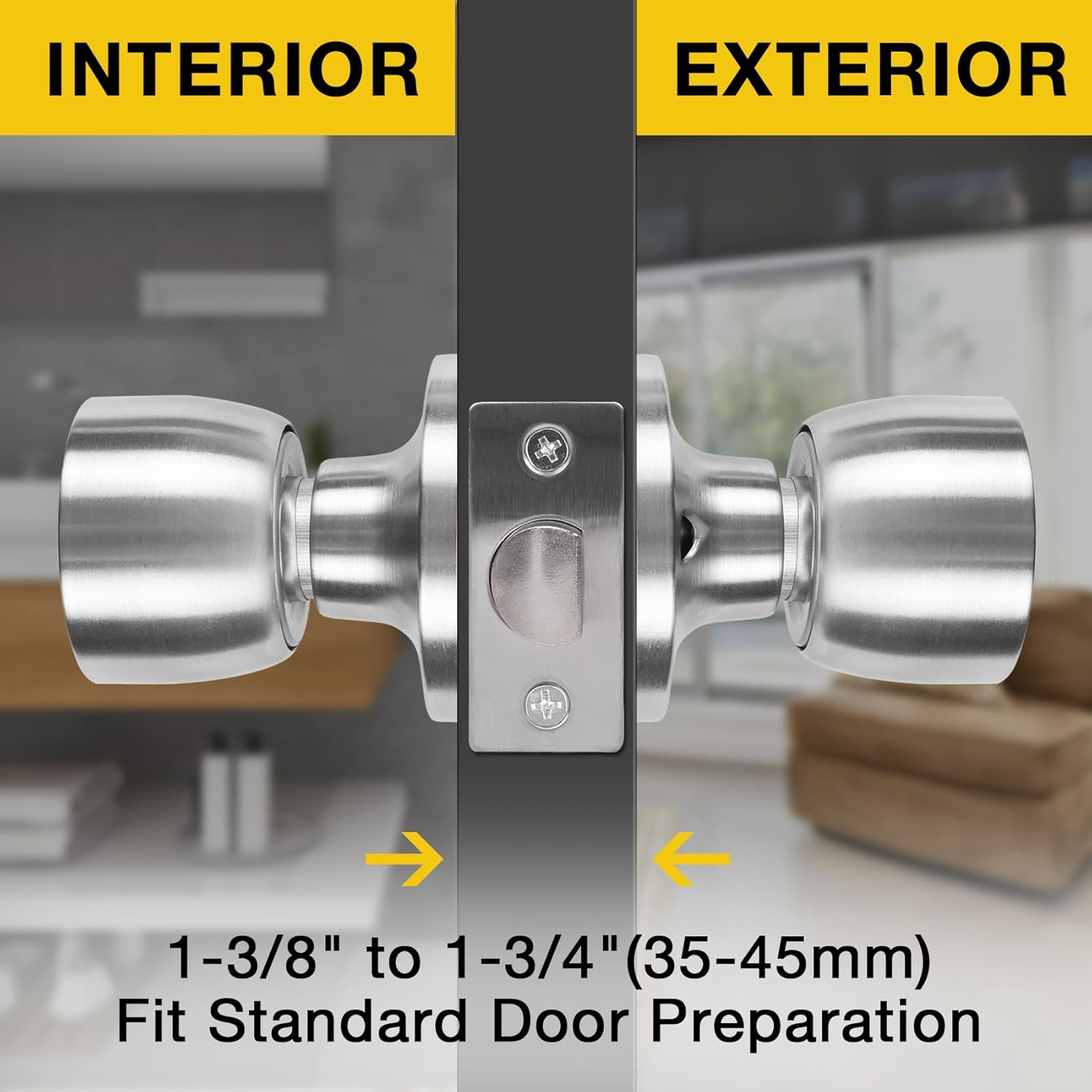 Satin Nickel Passage Door Knob for Hall & Closet - Single Pack Non-Locking Exterior Door Knob