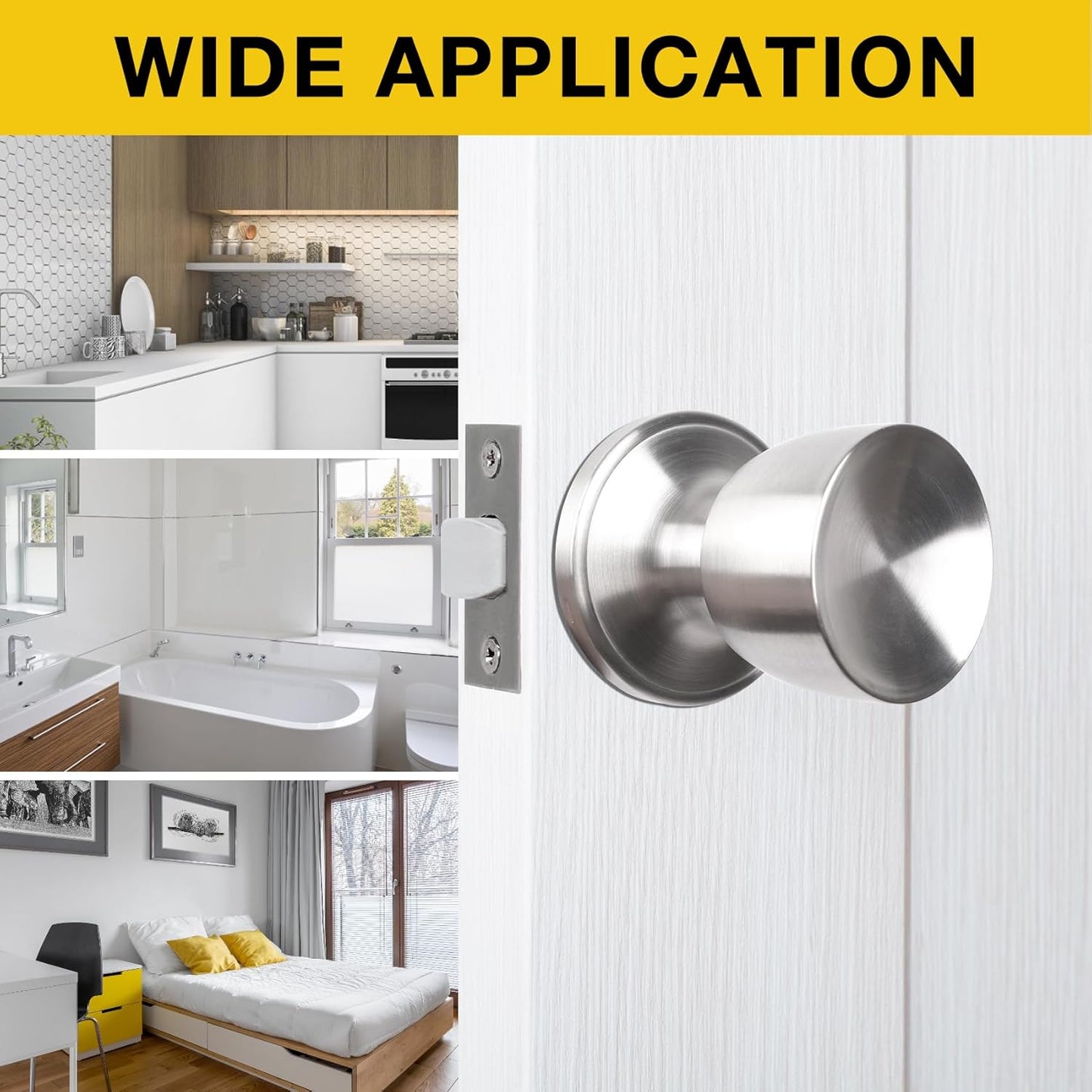 Satin Nickel Passage Door Knob for Hall & Closet - Single Pack Non-Locking Exterior Door Knob