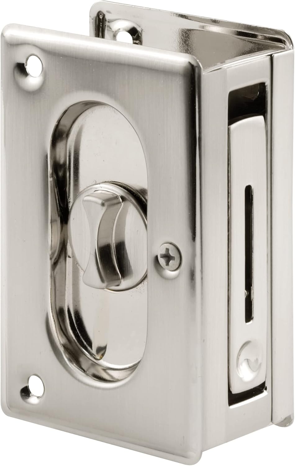 Satin Nickel Pocket Door Privacy Lock with Pull - Easy Replacement for Old or Damaged Locks - 3-3/4” - Single Pack - WildKart