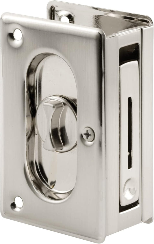 Satin Nickel Pocket Door Privacy Lock with Pull - Easy Replacement for Old or Damaged Locks - 3-3/4” - Single Pack - WildKart
