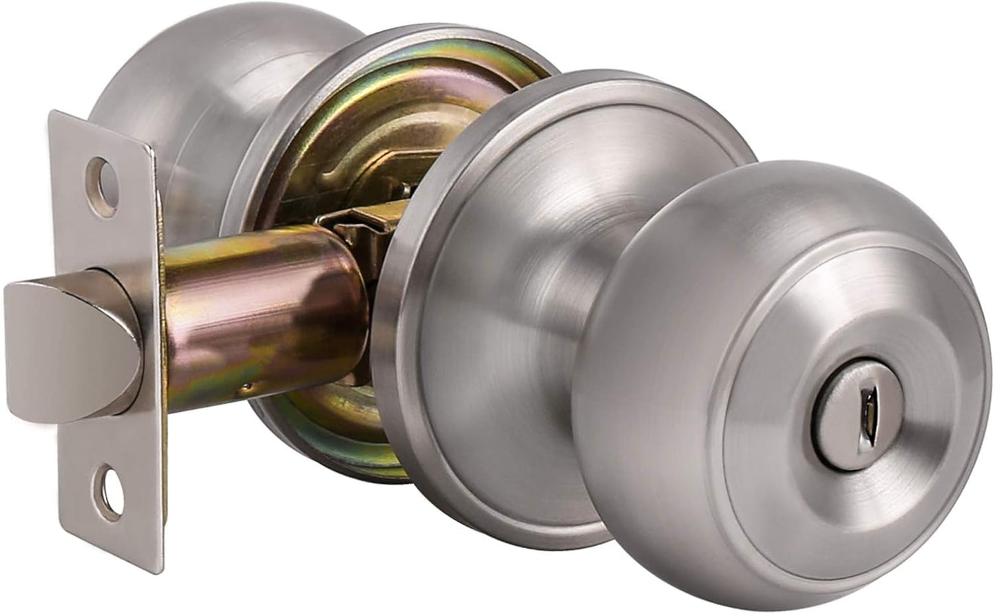 Satin Nickel Privacy Door Knob Set for Bed/Bathroom, Brushed Nickel Finish - Flat Ball Style, Keyless Entry - 1 Pack