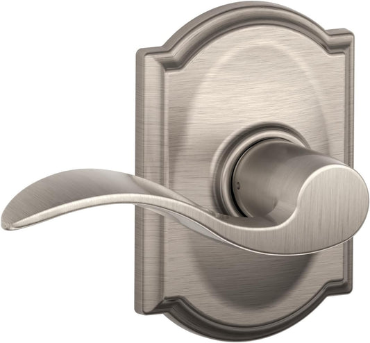 Satin Nickel Schlage F10 ACC 619 CAM Accent Door Lever with Camelot Trim - Hall & Closet Passage Lock