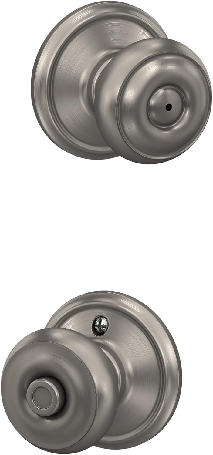 Satin Nickel Schlage F40 GEO 619 Georgian Bed & Bath Door Knob Privacy Lock